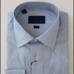David Donahue blue trim barrel cuff dress shirt Slim Fit Size 17.5 34/25